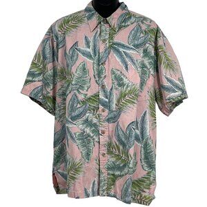 Cooke Street Men Hawaiian Shirt Large L Pink Aloha Hawaiian Tropical Leaf EUC